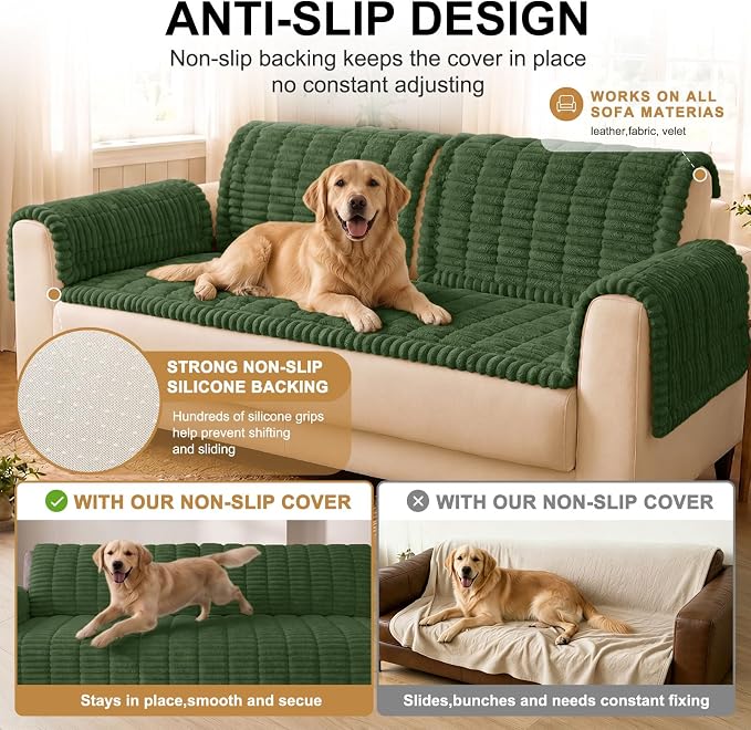 Smiry Couch Cover for Dogs, Non Slip Washable Sofa Protector for Pets, Soft Furniture Cover for Pet, Stylish Sofa Covers, Cozy Protect Against Fur, Dirt & Everyday Messes (Dark Green, 27.6" x 95")