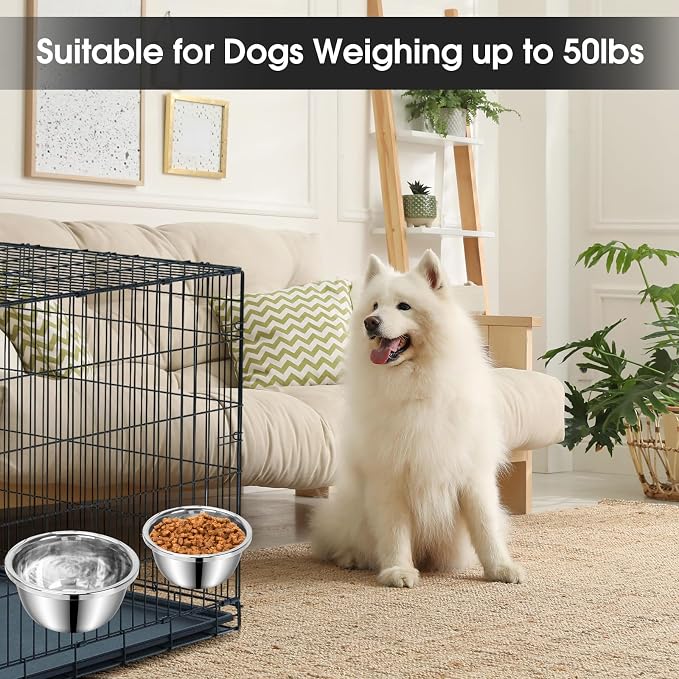 Dog Crate Bowls Hanging No Spill, 2 Pack Crate Water Bowl Kennel Food Bowl | Mountable 47oz & 56oz Stainless Steel Dog Bowls Water Dispenser Set, Metal Feeder Dish Cage Accessories for Large Medium Pet
