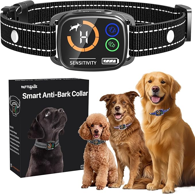 Dog Bark Collar for Small Medium Large Dogs, Smart Anti Barking Collars for Dog Training, with 6 Sensitivity Levels and 3 Modes Beep Vibration, IP67 Waterproof Black Bark Collar