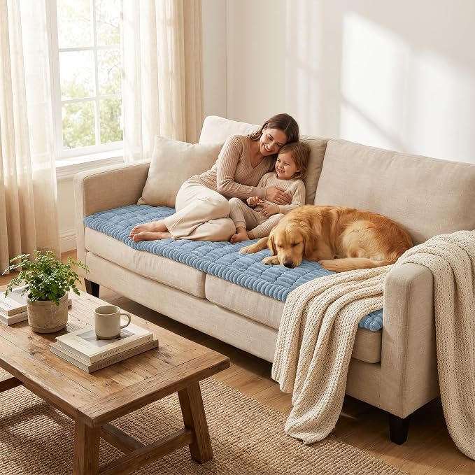 Smiry Couch Cover for Dogs, Non Slip Washable Sofa Protector for Pets, Soft Furniture Cover for Pet, Stylish Sofa Covers, Cozy Protect Against Fur, Dirt & Everyday Messes (Haze Blue, 43" x 82.7")