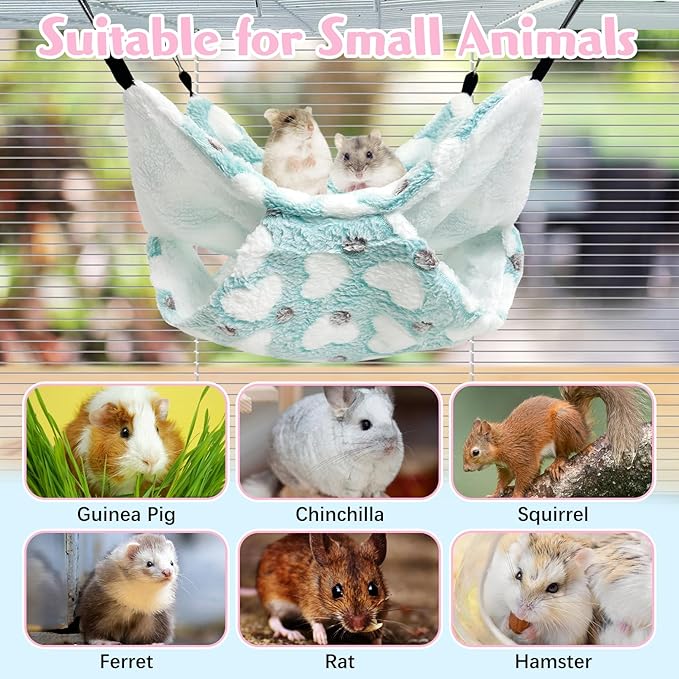 PINVNBY 3 PCS Ferret Rat Hammock Set Hanging Guinea Pig Hideout Bed Small Animals Tunnel Toy Ferret Cage Accessories for Hamster Squirrel Sugar Glider Chinchilla (Green)