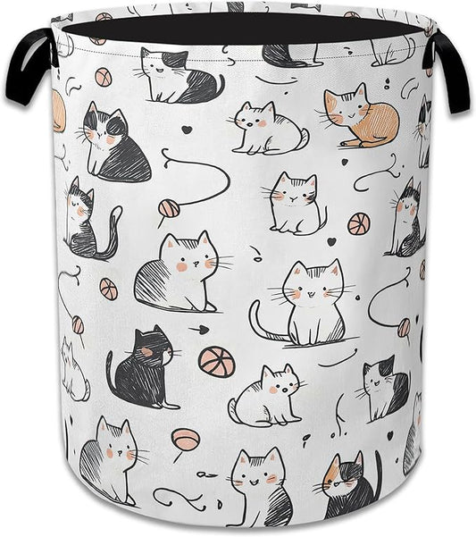 Cartoon Cat Laundry Basket Collapsible Laundry Hamper Oxford Storage Bin for Clothes Storage, Toy Organizer, Books and Sundries 16" X 20.8"