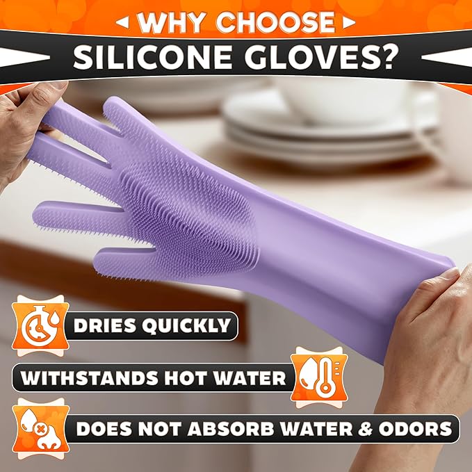ALPENKOK Silicone Dishwashing Gloves with Scrubber – Non-Slip Silicone Gloves for Washing Dishes | Household Use