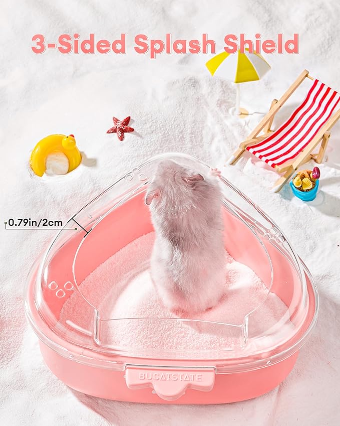 BUCATSTATE Hamster Sand Bath Kit Hamster Sand Bath Container Ultra Large Transparent Toilet for Syrian Hamsters Accessory for Small Animals(Pink, Strawberry)