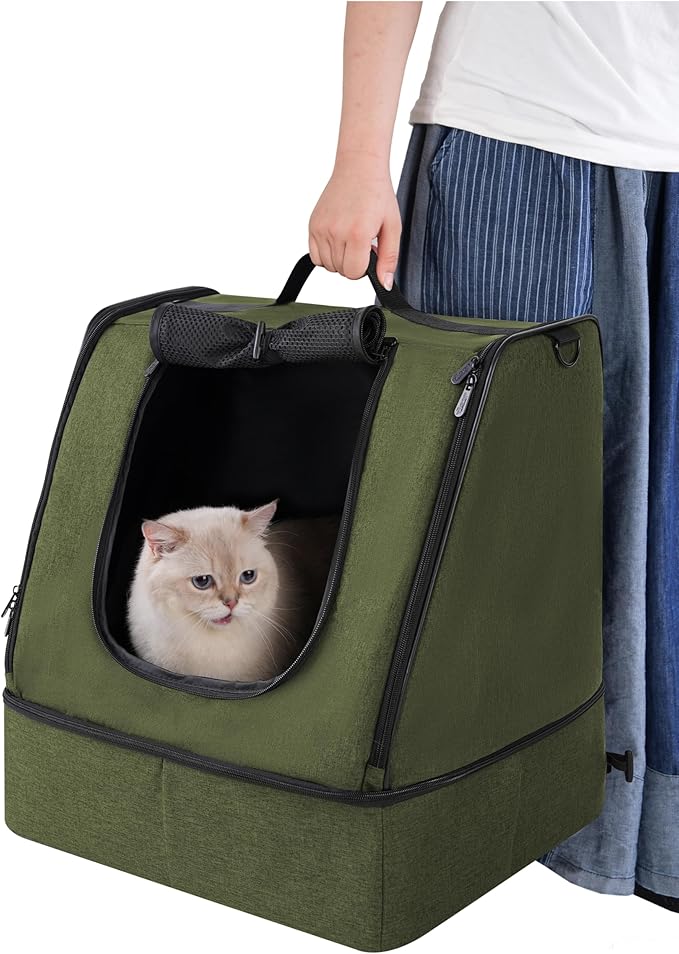 apollo walker Portable Cat Travel Litter Box with Zipped Waterproof Bag,No Collapse with Hard Base Insert at Bottom, No Leakage, No Smell, Easy to Carry, Easy to Use in Hotels, Car Green
