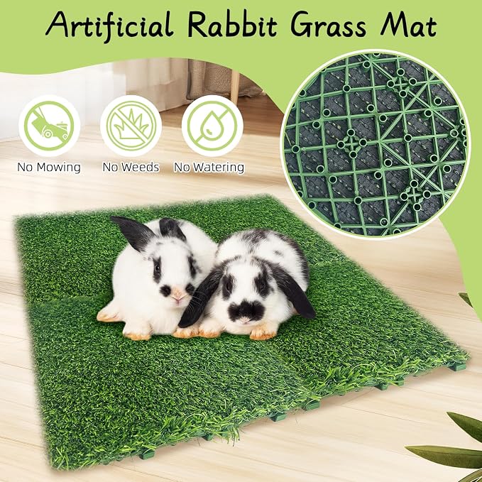 Hamiledyi 6 Pcs Artificial Rabbit Grass Mats Reusable Plastic Bunny Mat 11.8" x 11.8" Washable Turf Fake Grass Guinea Pig Pee Pads for Rabbit Chinchilla Small Pets Indoor Outdoor Trainer