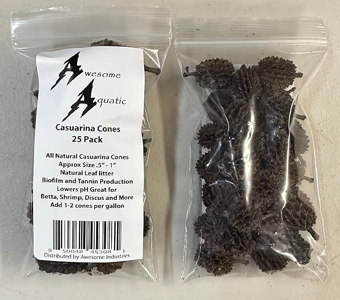 Alder & Casuarina Cones Betta Shrimp Tank Promotes Natural Habitat, Breeding, Tannin Producing Improves Immunity, Easy to Use, by Awesome Aquatic (25 Pack Casuarina)