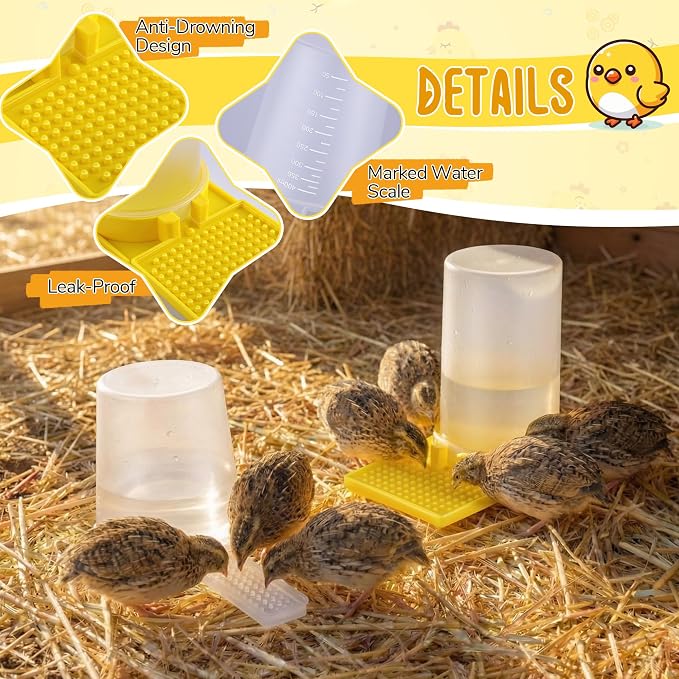Feekoon 2Pack 400ml Quail Water Feeder, Anti Drowning Design, Ideal for Button Quail, Quails, Baby Chicks, Ducks, and Baby Birds, Safe and Durable Waterer, Easy to Install and Clean