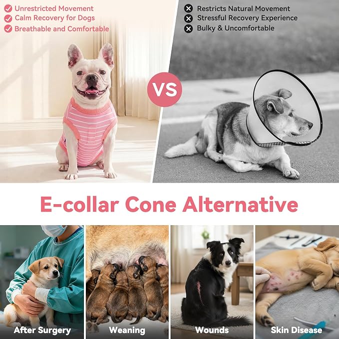 cyeollo Dog Surgery Recovery Suit, Surgical Suit for Female Male Dogs, Soft Dog Onesie, Spay Neuter Bodysuits, E-Collar & Cone Alternative, Anti-Licking Wound, Puppy Clothes for Small Dogs, Stripes XS
