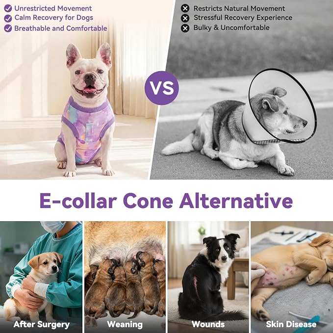 cyeollo Dog Surgery Recovery Suit, Breathable Surgical Suit for Dogs Female Male After Spayed Neuter, Anti-Lick Dog Onesie Body Suits for Wounds Protection, Soft Cone Alternative, Tie Dye M