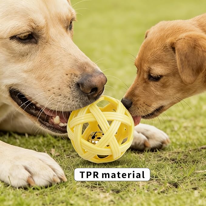 Dog Toy Ball with Bell, TPR Chew Resistant Interactive Fetch Toy for Small to Medium Dogs& Puppies, Lightweight Bouncy Cage-Style Puppy Ball for Boredom Relief & Teething