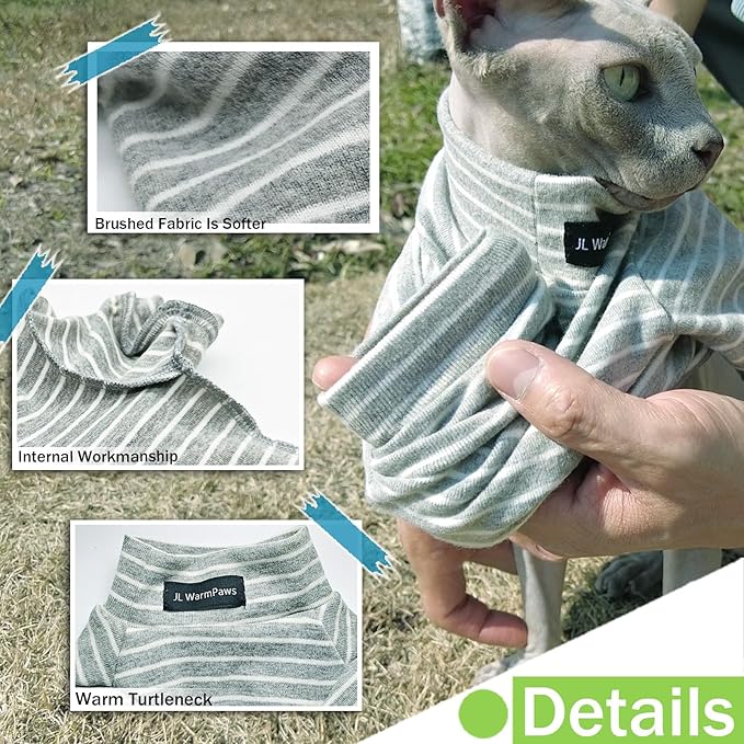 Sphynx Cat Sweater Hairless Cat Clothes Sweater Shirt Soft Warm Long Sleeves Pullover Pet Clothes Pajamas Dog Cloth for Small Dogs Jumpsuit Pet Sweaters (Striped, Small)