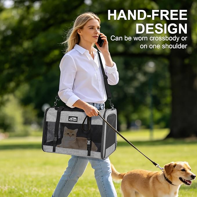 Soft Sided Cat Carrier for Large Cats, Pet Carrier for 2 Cats or Small Dogs Up to 25Lbs, Large Cat Carrier with Shoulder Strap, Cat Car Carrier with Safety Buckle & Cushion, 20x13x13 inches, Grey