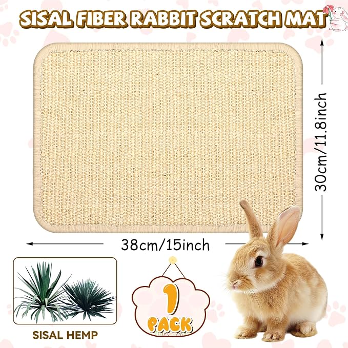 PETKNOWS Rabbit Scratch Mat, Sisal Rabbit Scratching Pad Natural Bunny Scratching Pad Claws and Teeth Care Rabbit Mats (Beige, 15X11.8 inche, 1)
