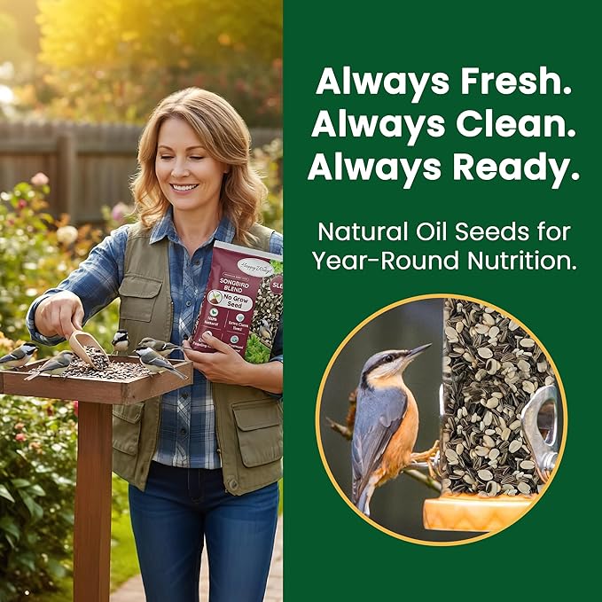 Happy Wings No Grow Bird Seed Mix 5lb - Songbird Bird Seed with Sunflower, Safflower & Peanuts - No Mess Birdseed for Outside Feeders - Suitable Birdseed for Wild Birds
