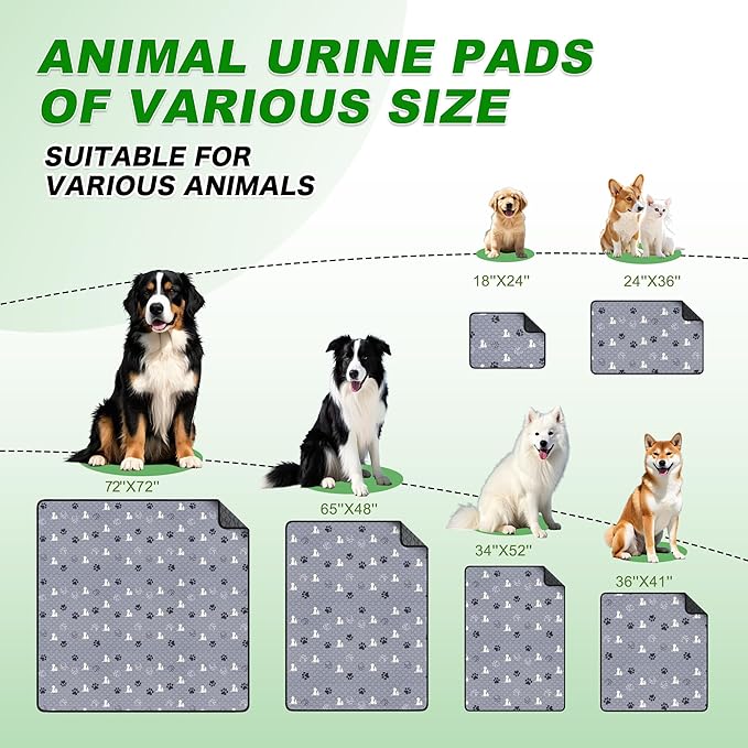 WanpeeGoo Washable Pee Pads, Puppy Pee Pad for Dogs, 2 Pack Absorbent Reusable Training Dog Pads Pet Puppy Pads, Non-Slip Potty Pads for Whelping, Playpen, Crate, Bed, Grey 36"x36"