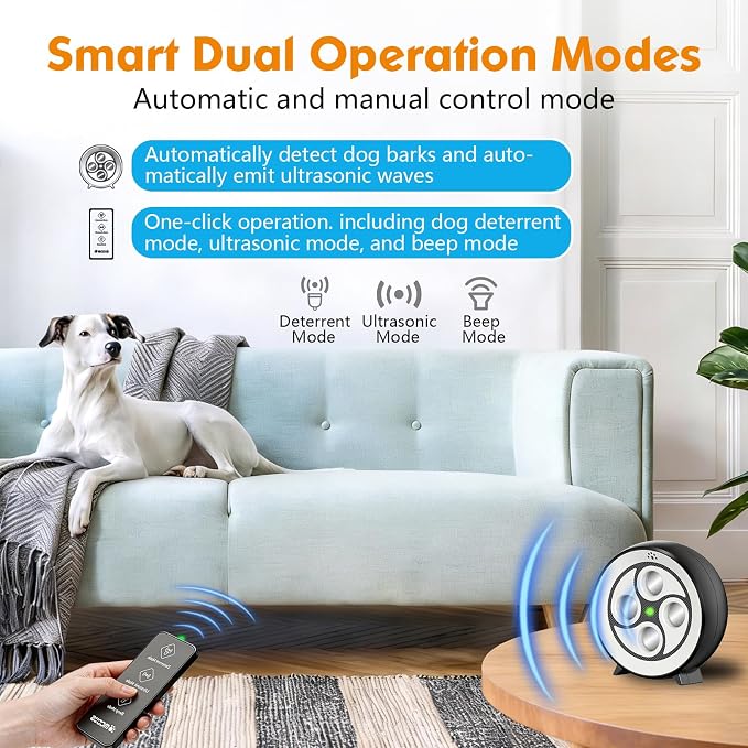 New Anti Barking Device for Dogs, Rechargeable Dog Barking Deterrent up to 75ft with Remote , Variable Ultra Frequency/6 Modes/IP65 Waterproof Dog Silencer Stop Neighbors‘ Dog from Barking (Black)