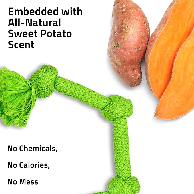 Playology Dog Toys | Dri-Tech Rope Tug of War Dog Toy for Tough Chewers | Sweet Potato Scented Jumbo Tug Rope Toys for Large Dogs