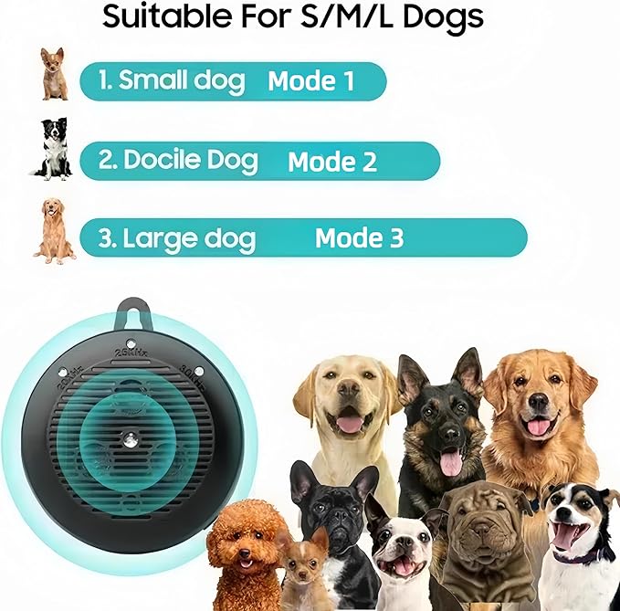 Anti Barking Device, Ultrasonic Dog Barking Silencer with 3 Modes, Dog Bark Deterrent Devices, Rechargeable Dog Barking Control Devices, Pet & Human Friendly (Black)