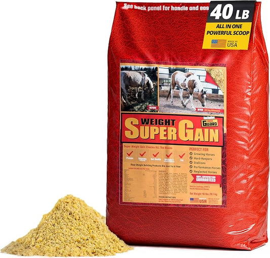 Horse Guard Super Weight Gain 40 lb – 3-in-1 Horse Weight Gain Supplement with Full-Fat Soy, Probiotics & Vitamins – Supports Digestion, Coat & Muscle Health – 80 Servings