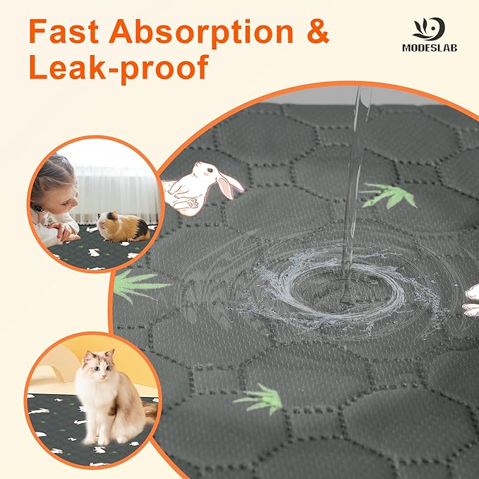 2-Pack Guinea Pig Cage Liner, 36in x 48in Fast Absorption Washable Bedding Pee Pads for Dogs Puppy Rabbit Small Animal Cage Mat, Leakproof & Non-Slip