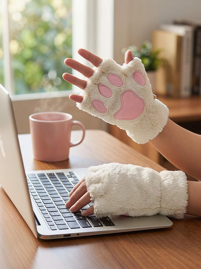 OTPEH Cat Paws Gloves Fingerless Bear Furry Paw Cute Hand Gear Cosplay Costume Accessories