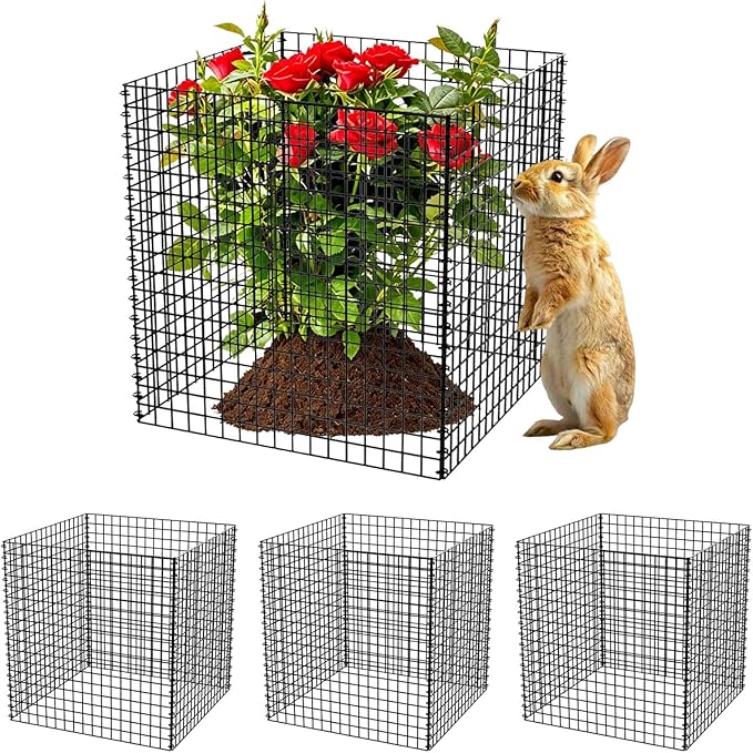 (4 Packs) Plant Protectors from Animals, 14.8" Lx14.8 Wx15.7 H Heavy-Duty Large Wire Plant Cages, Keep Rabbits Out for Vegetables, Shrubs & New Plants