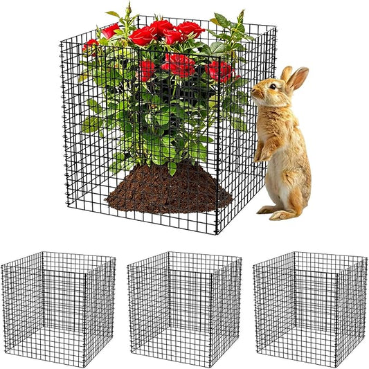 (4 Packs) Plant Protectors from Animals, 14.8" Lx14.8 Wx15.7 H Heavy-Duty Large Wire Plant Cages, Keep Rabbits Out for Vegetables, Shrubs & New Plants