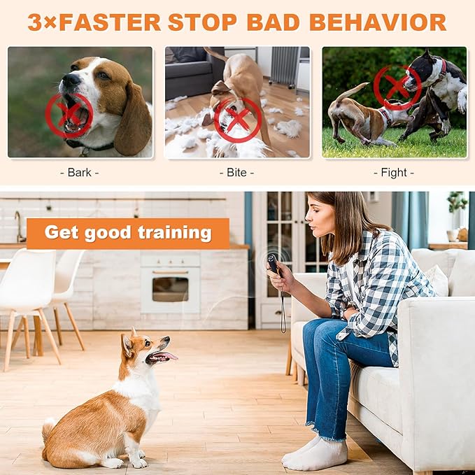 Dog Bark Deterrent Devices, Ultrasonic Anti Barking Device for Dogs, Up to 50FT Long Range Rechargeable Bark Control Safe for Dogs & Human Portable