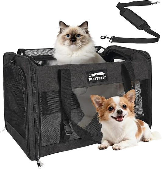 Soft Sided Cat Carrier for Large Cats, Pet Carrier for 2 Cats or Small Dogs Up to 25Lbs, Large Cat Carrier with Shoulder Strap, Cat Car Carrier with Safety Buckle & Cushion, 20x13x13 inches, Black