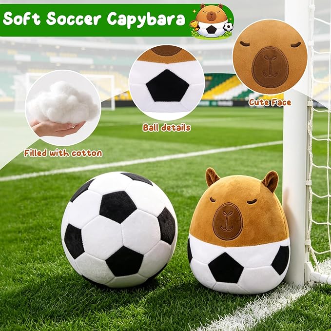 Capybara Soccer Plush - 8" Cute Stuffed Animal with Soccer Ball Body, Soft Plushies Toy for Kids & Adults, Kawaii Soccer Gift for Girls Boys, Ball Party Favors