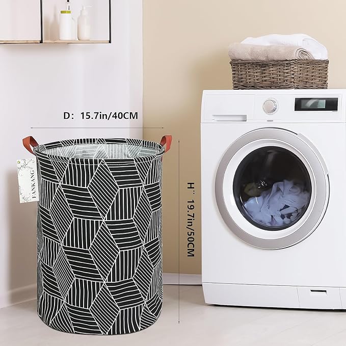 Storage Basket, Nursery Hamper Canvas Laundry Basket Foldable with Waterproof PE Coating Large Storage Baskets for Kids Boys and Girls, Office, Bedroom, Clothes,Toys（Black Magic cube）