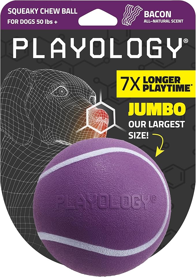 Playology Dog Toys | Squeaky Chew Ball for Large Dogs | Bacon Scented Jumbo Dog Balls | Bouncy Floating Chew Toys for Fetch