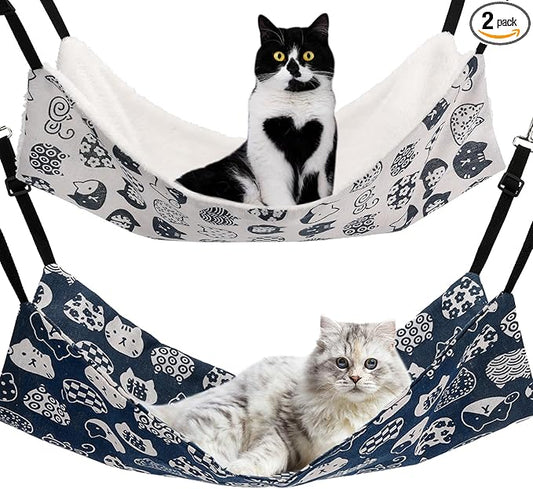 Admaison Cat Hammock for Cage Hanging Reversible 2Pack,Pet Hammock Bed Adjustable,Soft Sleeping Hammock for Cats,Ferret,Puppy,Rabbits,Small Animals (L, CAT)