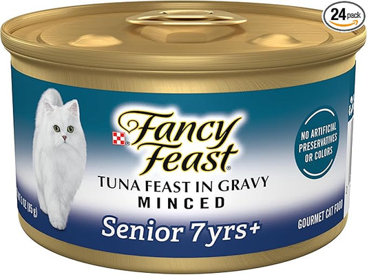 Purina Fancy Feast Senior Wet Cat Food 7 Years Plus Tuna Feast In Gravy Minced - (Pack of 24) 3 oz. Cans