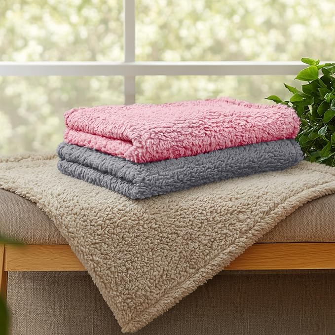 1 Pack 3 Calming Blankets Fluffy Premium Fleece Pet Blanket Soft Sherpa Throw for Dog Puppy Cat HazeBlue/Pink/Grey Medium (30" x20")