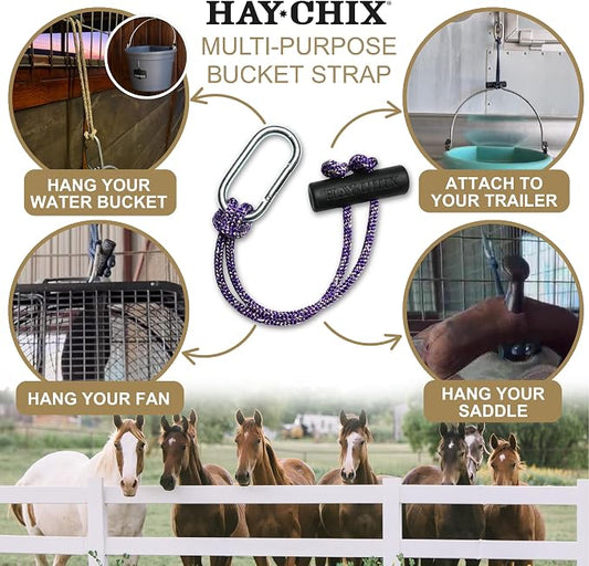 hay chix Horse Bucket Strap for Stalls | Bucket Hanger for Water Buckets | Multipurpose Hanging Strap for Trailer, Barn, Stable, and Horse Show Use | Easy to Use, Durable | 14 Inch, R. Amethyst