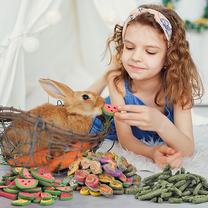 KATUMO 3PCS Rabbit Chew Treats - Mixed Natural Timothy Hay Pumpkin Carrot Beet Spinach Chew Toys for Rabbit Guinea Pig Hamster Bunny Chinchilla Gerbil Small Rodent Pets