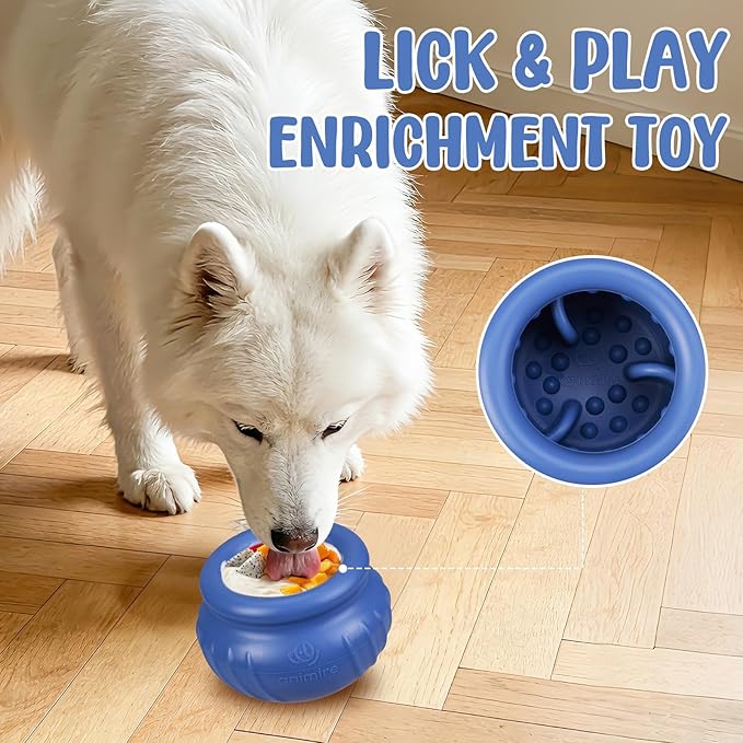 Wobbly Dog Enrichment Lick Toy, Stuffable Frozen Lick Bowl to Keep Dogs Busy, Long-Lasting Interactive Treat Dispensing Dog Toy, Silicone Fetch Catch Chew Toy(Dark Blue,L)