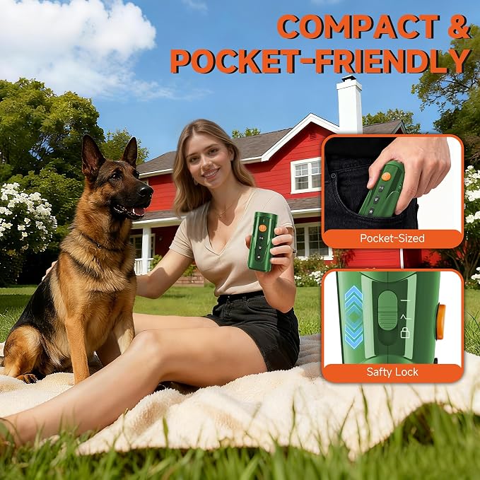 Dog Bark Deterrent Device, 3X Ultrasonic Anti Barking Device 6 Modes Dog Trainer Rechargeable & Portable Safe Bark Control Indoor Outdoor for All Dogs with LED Flashlight - Green