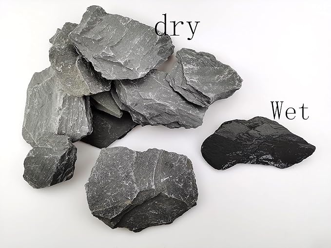 Voulosimi Natural Slate Rocks PH Neutral Stone Perfect Rocks for Aquariums, Landscaping Model,Tank Decoration,Amphibian Enclosures (7.5 LB, 1-3 inch)