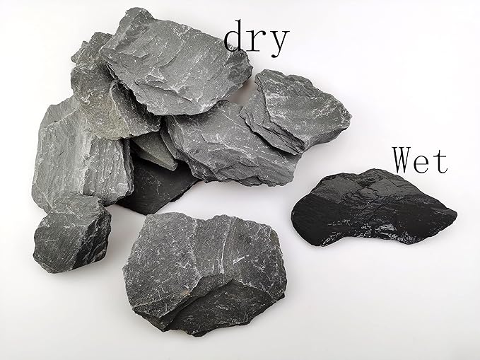 Voulosimi Natural Slate Rocks PH Neutral Stone Perfect Rocks for Aquariums, Landscaping Model,Tank Decoration,Amphibian Enclosures (7.5 LB, 3-5 inch)