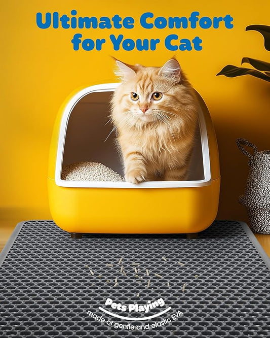 Cat Litter Mat - 30'' x 24'' Large Litter Trapping Mat, Easy to Clean Litter Box Mat, Waterproof, Urine-Proof, Non-Slip Kitty Litter Mats for Floor, Grey