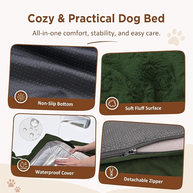 Comfort Expression Orthopedic Dog Beds for Large Sized Dog with Bolster | Waterproof Dog Couch Bed with Washable Cover & Non-Slip Bottom, Supportive Egg Crate Foam Large Pet Bed, 36x27 Inch