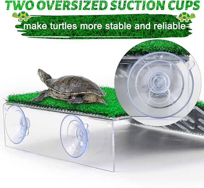 Keedolla Lawn Turtle Basking Platform Tortoise Resting Terrace, Simulation Grass Turtle Ramp Tortoise Climbing Ladder for Aquarium, Fish and Turtle Tank - Large