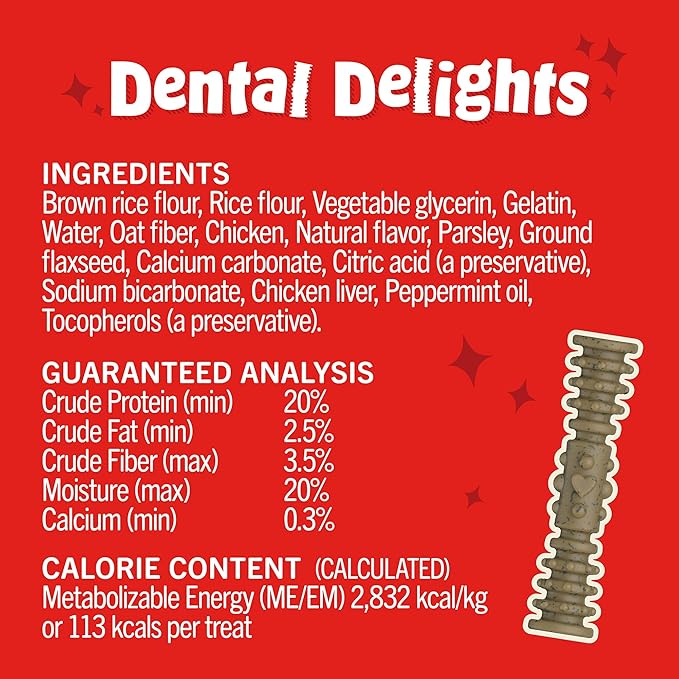 Stella & Chewy's Dental Delights with Freeze-Dried Chicken - Medium Dental Treats for Dogs, Single Serve (Pack of 4)
