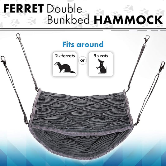 Ferret Hammock for Cage - Plush Double Bunk Bed Hanging Clips - Perfect for 2 or More Small Pets! (Rats, Ferrets, Hamsters, Guinea Pigs, Chinchillas & Squirrels) - Brown
