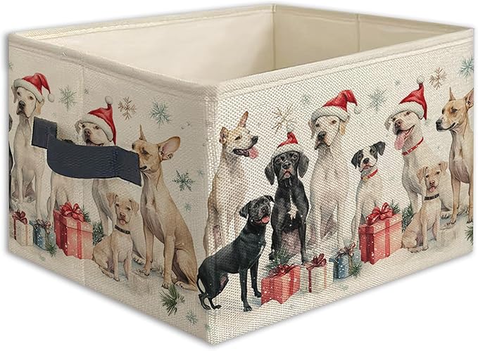Christmas Dog Foldable Storage Bins Box with Handles, Dog Lovers Gifts, Winter Christmas Santa Dogs Snowflake Holiday Collapsible Toys Books Clothes Organizer Basket for Bedroom Bathroom