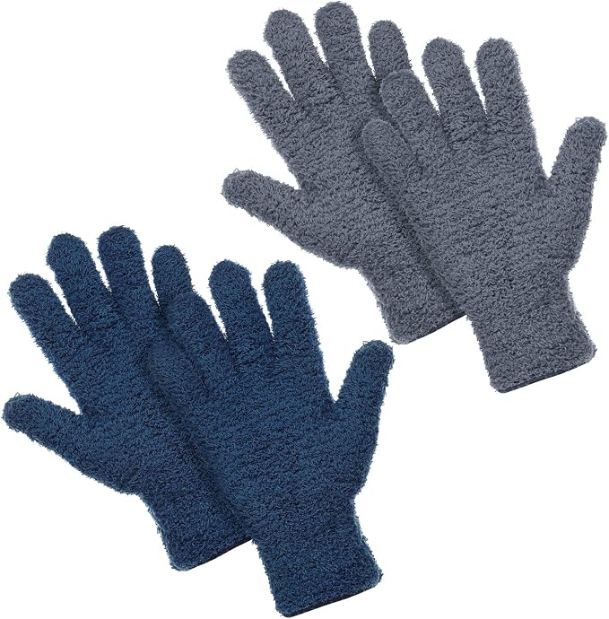 Patelai 2 Pairs Microfiber Gloves for plants Dusting Cleaning Glove Mittens House Cars Blinds Dusting(Gray, Dark Blue,Large)
