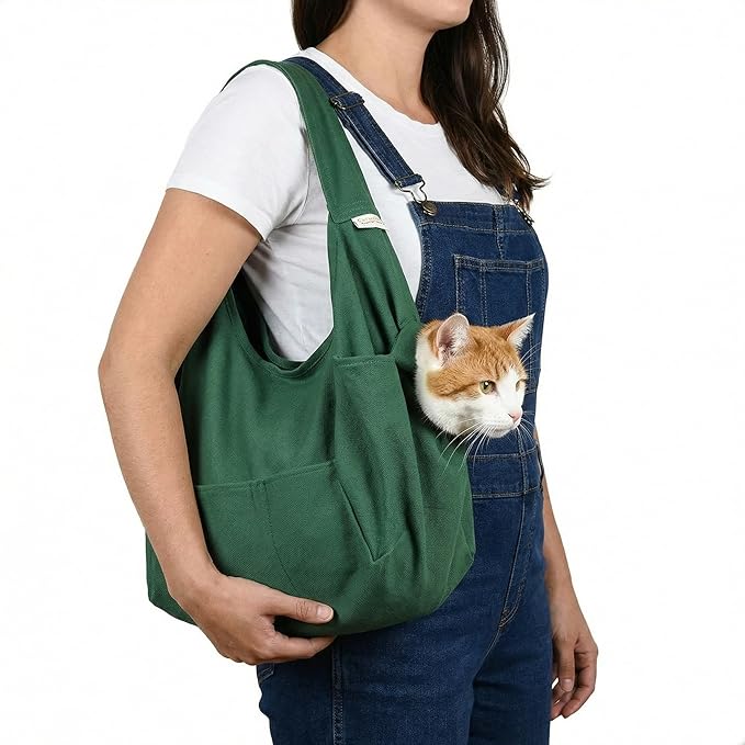 Cat-in-the-Bag Cozy Comfort Carrier - Extra Large Green Pet Carrier and Cat Carrier Soft for Cutting Nails, Vet Visits, Medication Administration, Dental Care, & Travel